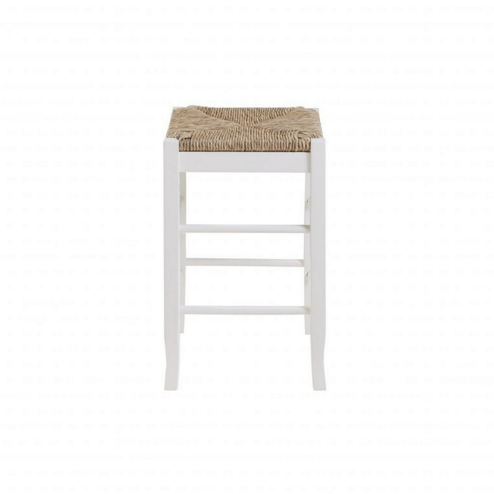 Square Wooden Frame Counter Stool with Hand Woven Rush, White and Brown - BM61433