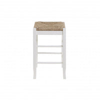 Square Wooden Frame Counter Stool with Hand Woven Rush, White and Brown - BM61433