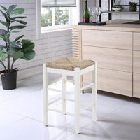 Square Wooden Frame Counter Stool with Hand Woven Rush, White and Brown - BM61433