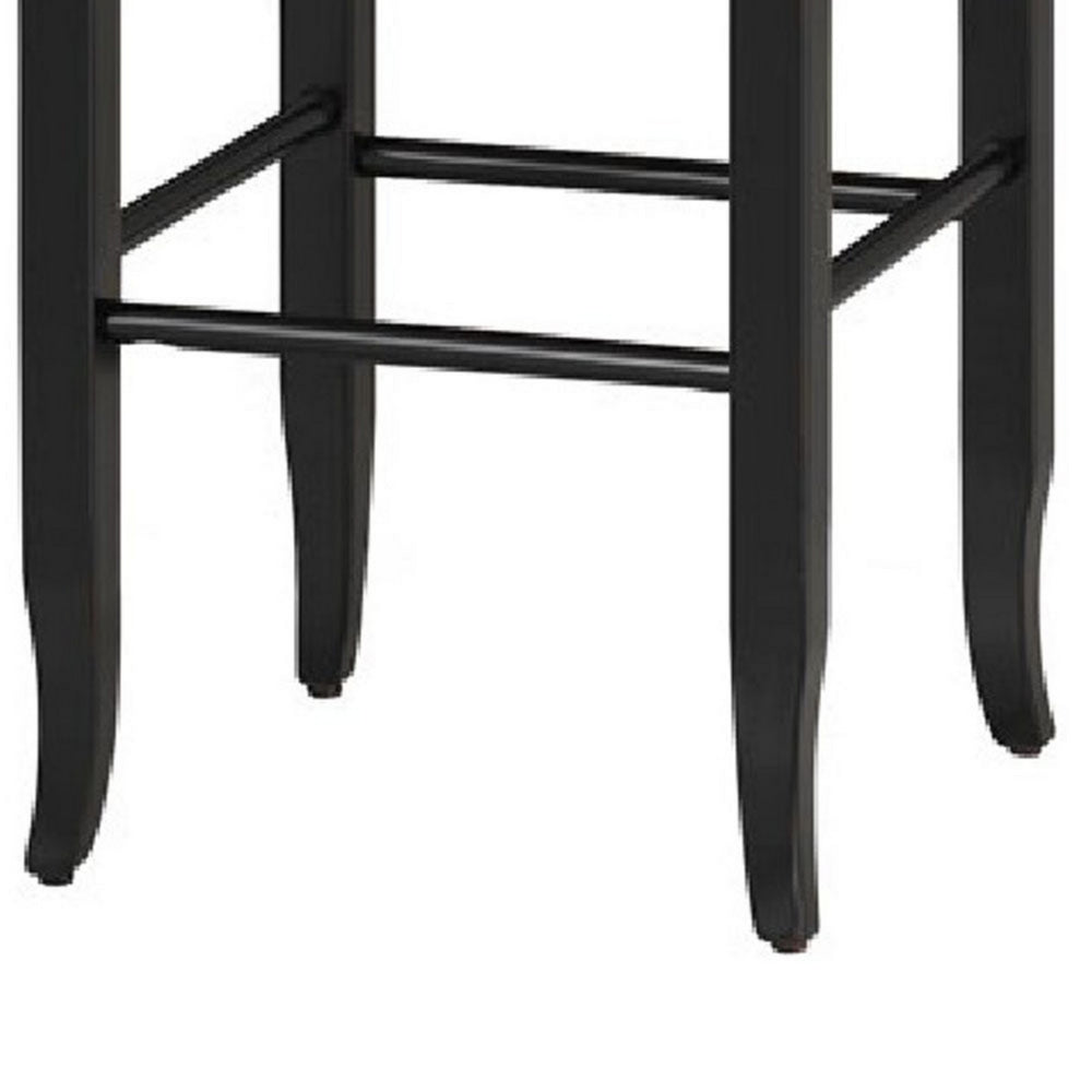Rush Woven Wooden Frame Barstool with Saber Legs, Beige and Black - BM61438