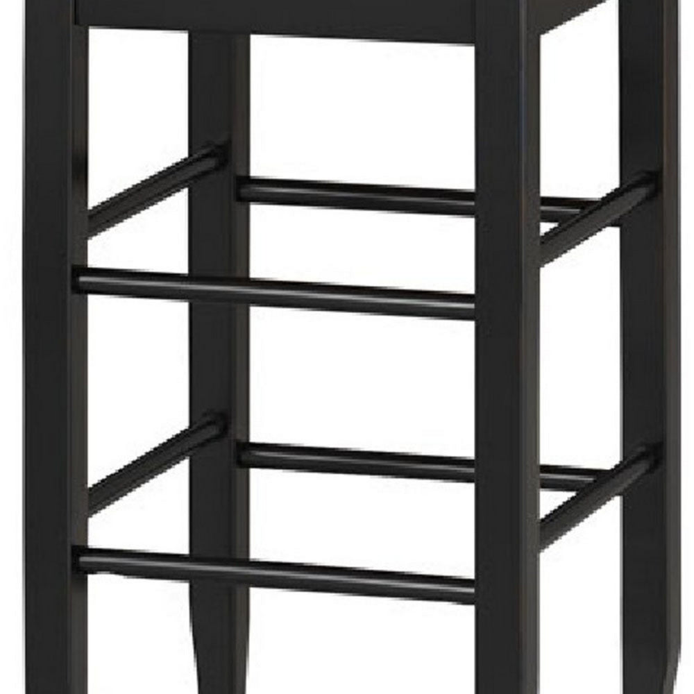 Rush Woven Wooden Frame Barstool with Saber Legs, Beige and Black - BM61438