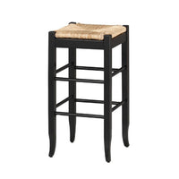 Rush Woven Wooden Frame Barstool with Saber Legs, Beige and Black - BM61438