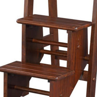 3 Step Wooden Frame Stool with Safety Latch, Brown - BM61440