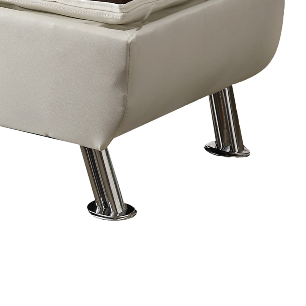 BM69567 Faux Leather Ottoman with Reversible Tray Tops, White