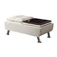 BM69567 Faux Leather Ottoman with Reversible Tray Tops, White