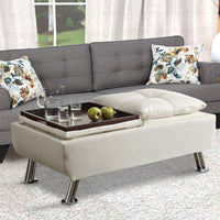 BM69567 Faux Leather Ottoman with Reversible Tray Tops, White