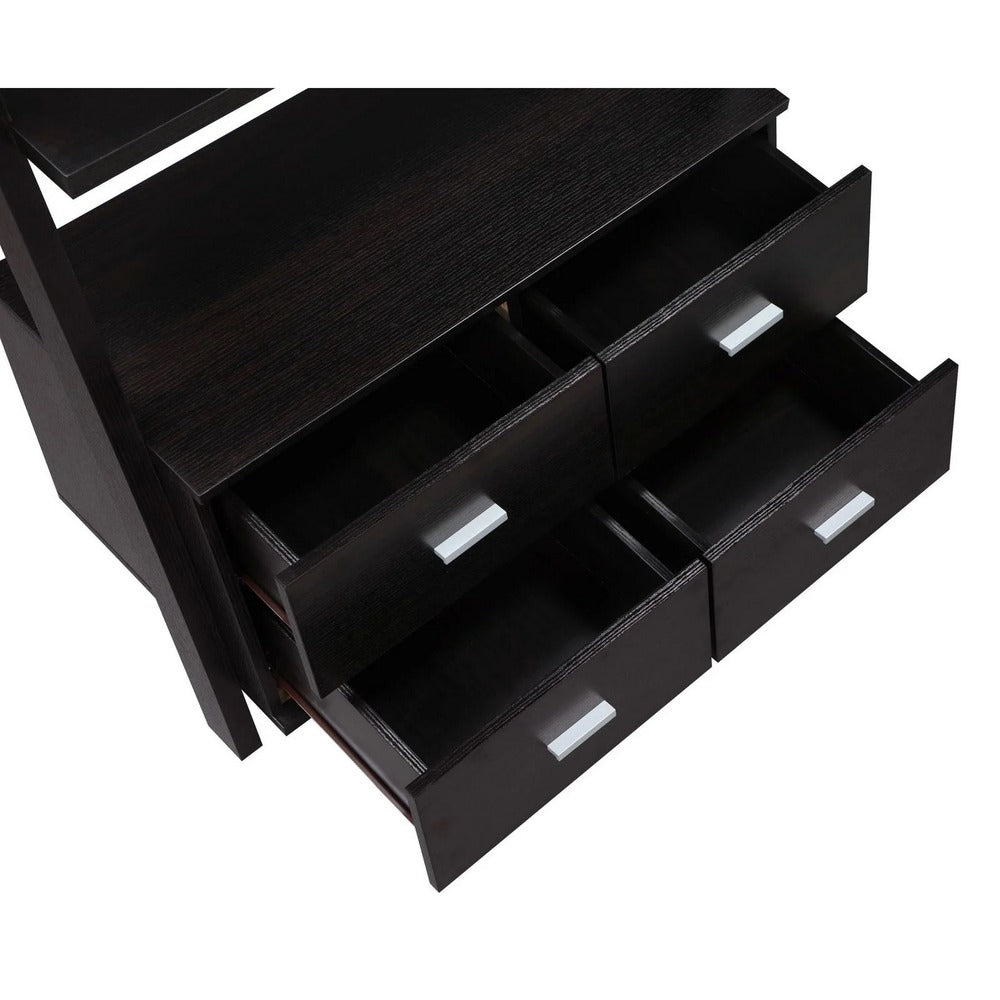 Quirky Ladder Bookcase With 4 Storage Drawers And Open Shelves, Cappuccino - BM172220