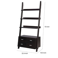 Quirky Ladder Bookcase With 4 Storage Drawers And Open Shelves, Cappuccino - BM172220