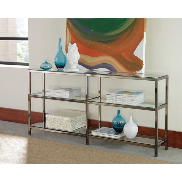 Industrial Metal Bookcase with Glass Shelves, Black Nickel - BM159116