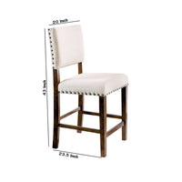 25 Inch Set of 2 Handcrafted Counter Height Chairs, Cherry Brown Solid Wood Frame, Beige Linen Fabric Seat - BM131110