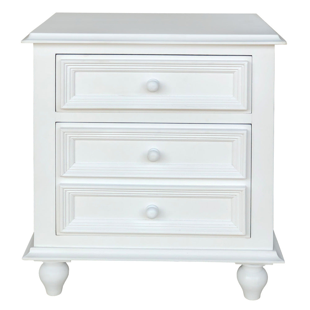 28 Inch Bedside Nightstand, 2 Drawers with Classic Round Knobs, Handcrafted White Mango Wood - BM166145