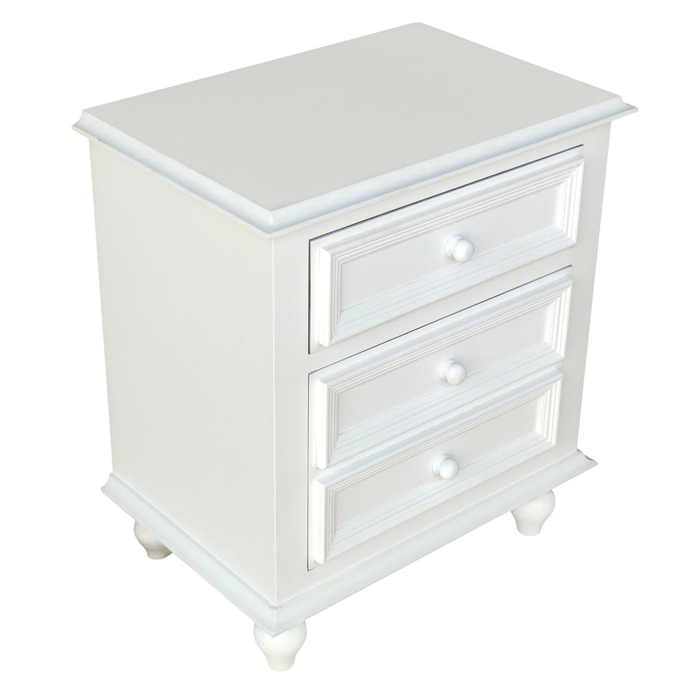 28 Inch Bedside Nightstand, 2 Drawers with Classic Round Knobs, Handcrafted White Mango Wood - BM166145