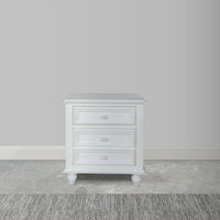 28 Inch Bedside Nightstand, 2 Drawers with Classic Round Knobs, Handcrafted White Mango Wood - BM166145