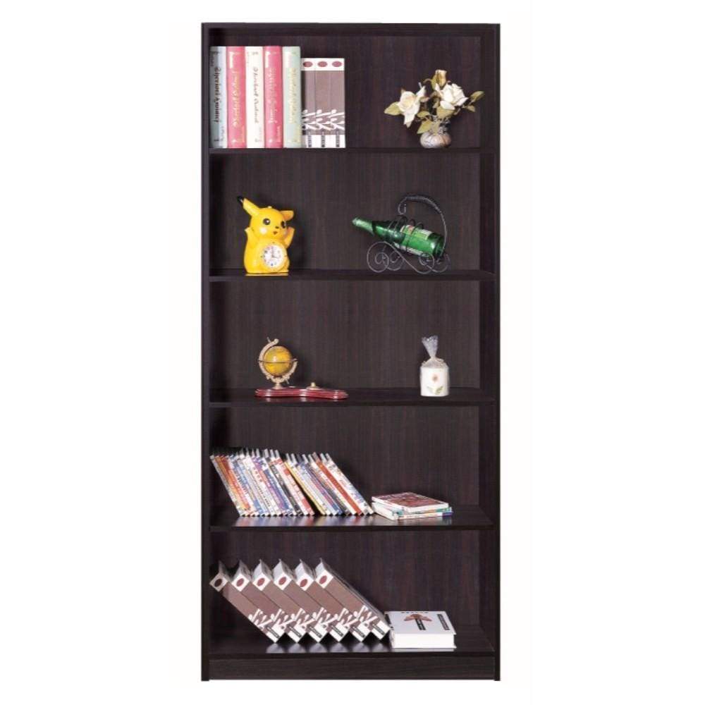 BM144435 Spacious Dark Brown Finish Bookcase With 5 Open Shelves