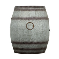 Drum Shape Metal Wine Storage Table with Removable Lid, Rustic Brown and Gray - BM82436