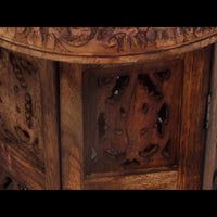 18 Inch Mango Wood Folding Accent Table, Hand Carved, Walnut Brown - UPT-148946