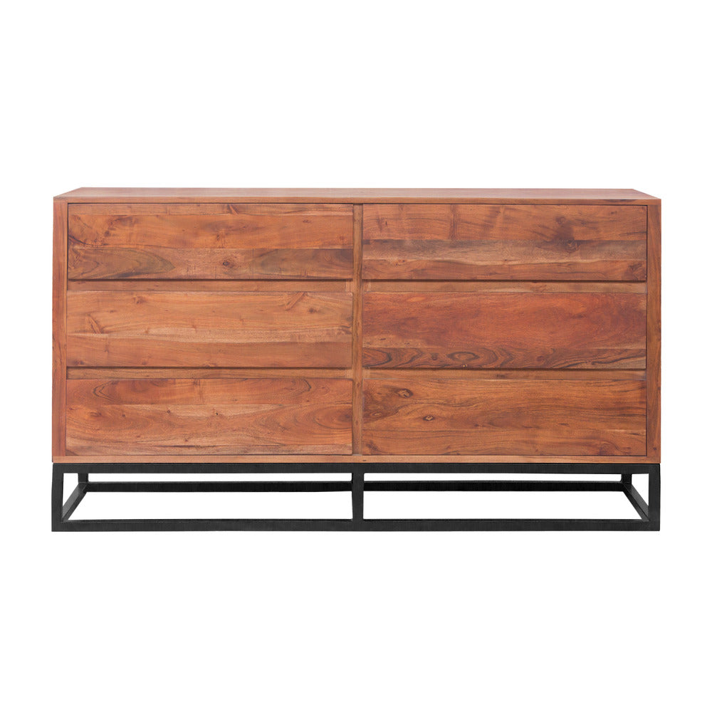 Modern Acacia Wood Dresser or Display Unit With Metal Base, Walnut Brown and Black - UPT-182996