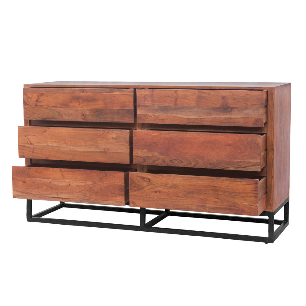 Modern Acacia Wood Dresser or Display Unit With Metal Base, Walnut Brown and Black - UPT-182996