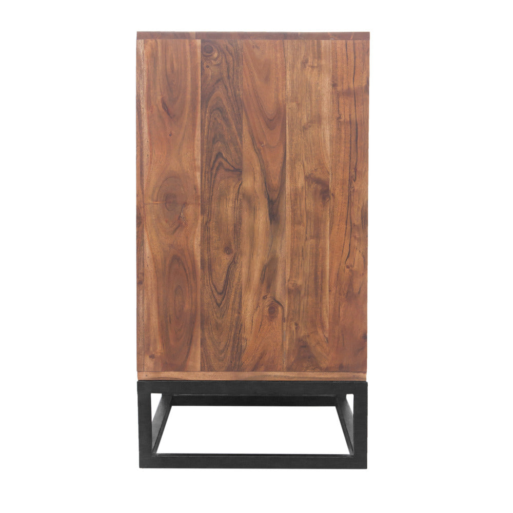Modern Acacia Wood Dresser or Display Unit With Metal Base, Walnut Brown and Black - UPT-182996