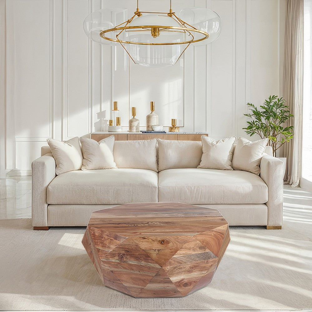 Bon 33 Inch Diamond Shape Acacia Wood Coffee Table With Smooth Top, Natural Brown- UPT-183796