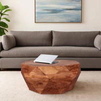 Bon 33 Inch Diamond Shape Acacia Wood Coffee Table With Smooth Top, Dark Brown - UPT-196015