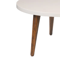24 Inch Modern Coffee Table, Round Off White MDF Top, Tapered Brown Mango Wood Legs - UPT-225282