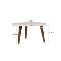 24 Inch Modern Coffee Table, Round Off White MDF Top, Tapered Brown Mango Wood Legs - UPT-225282