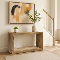 Keli 52 Inch Mango Wood Sideboard Console Table, Open Cube, 1 Shelf, Natural Brown- UPT-228692