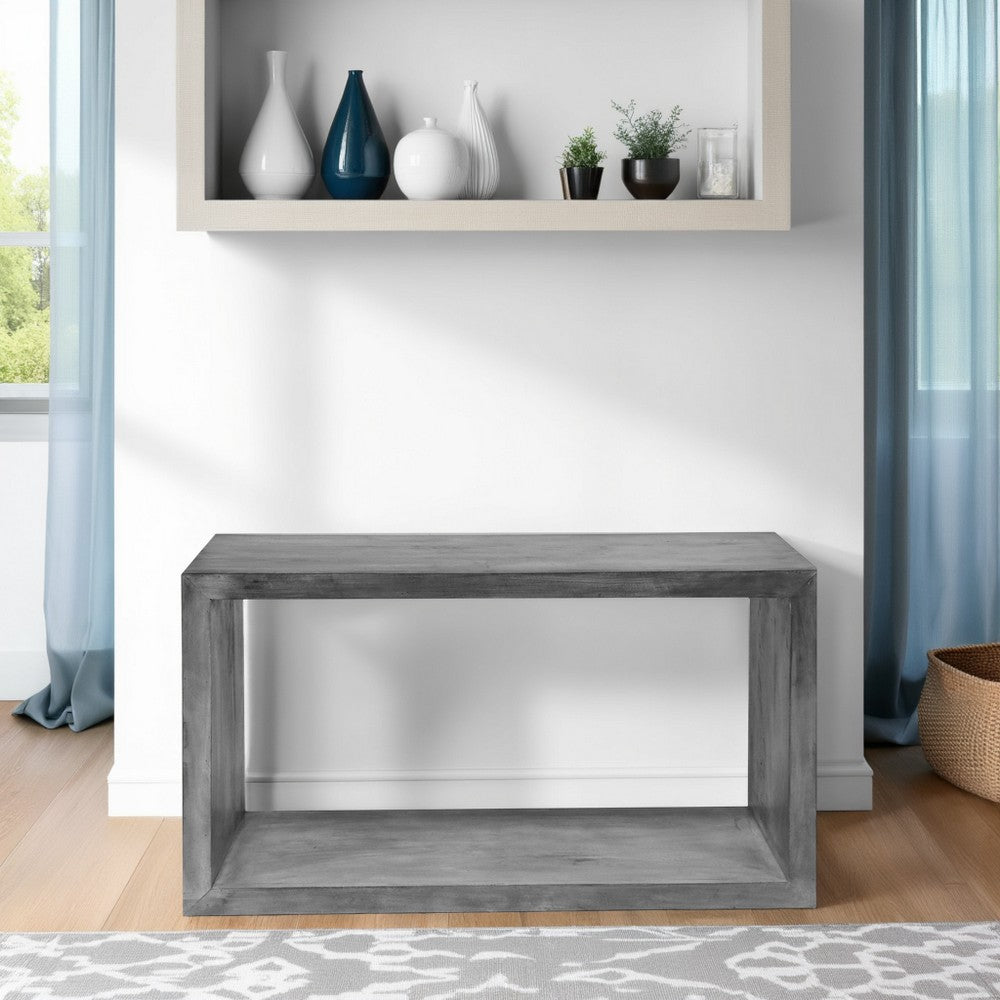 Keli 52 Inch Cube Shape Wooden Console Table with Open Bottom Shelf, Charcoal Gray- UPT-230675