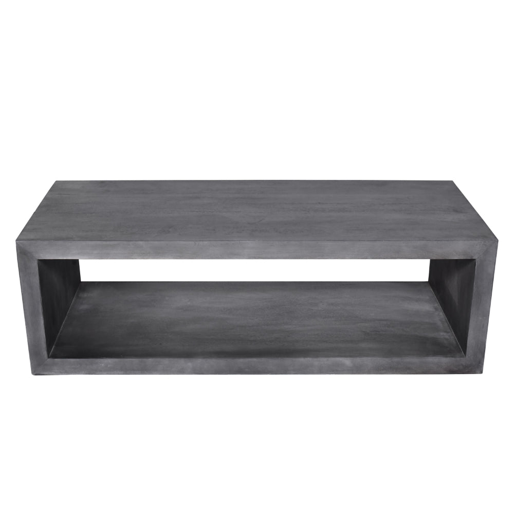 Keli 58 Inch Cube Shaped Wooden Coffee Table with Open Bottom Shelf, Charcoal Gray - UPT-230676