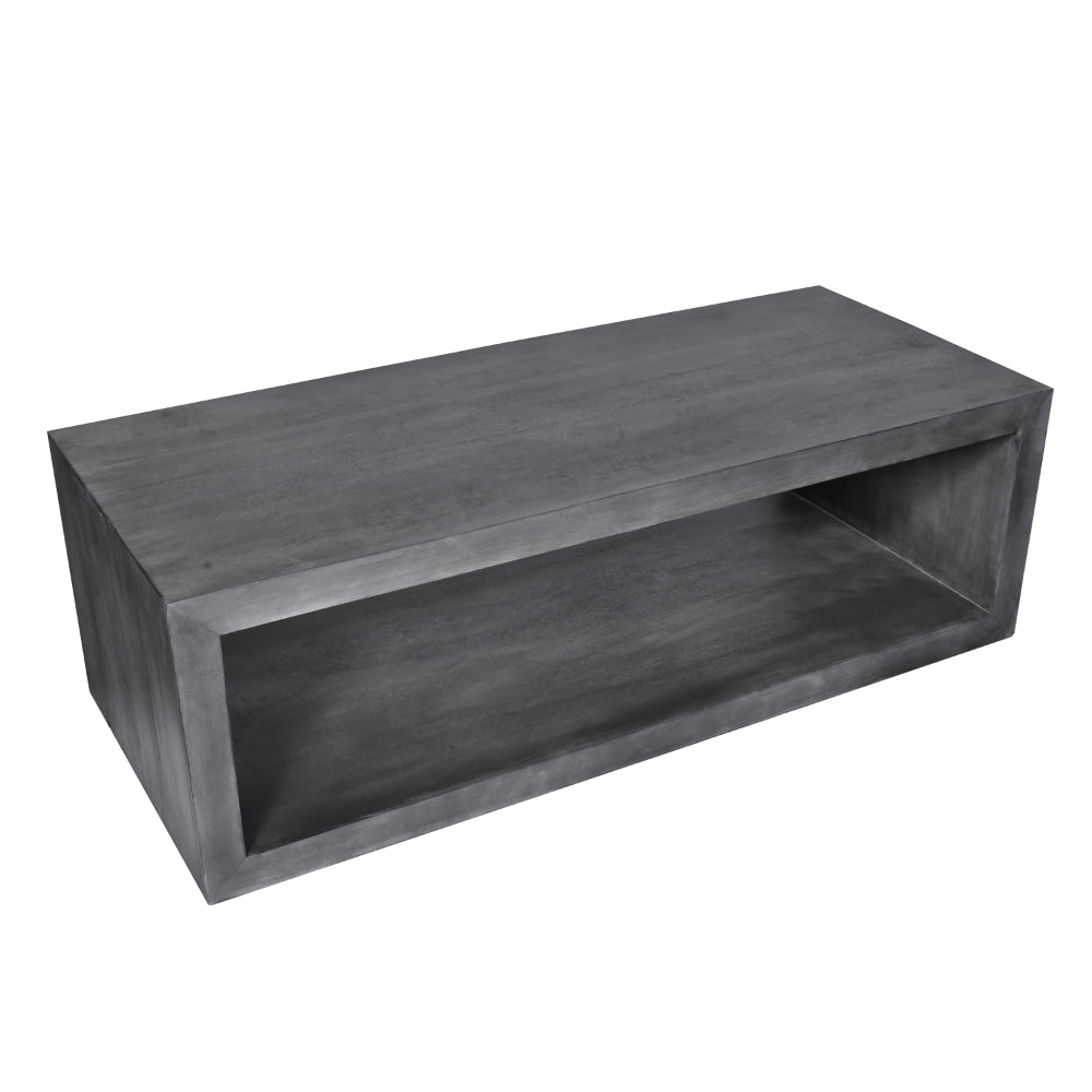 Keli 58 Inch Cube Shaped Wooden Coffee Table with Open Bottom Shelf, Charcoal Gray - UPT-230676
