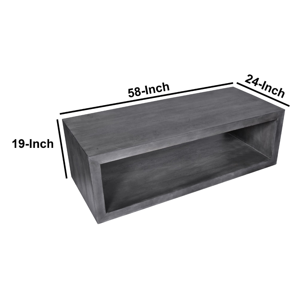 Keli 58 Inch Cube Shaped Wooden Coffee Table with Open Bottom Shelf, Charcoal Gray - UPT-230676