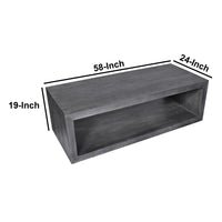 Keli 58 Inch Cube Shaped Wooden Coffee Table with Open Bottom Shelf, Charcoal Gray - UPT-230676