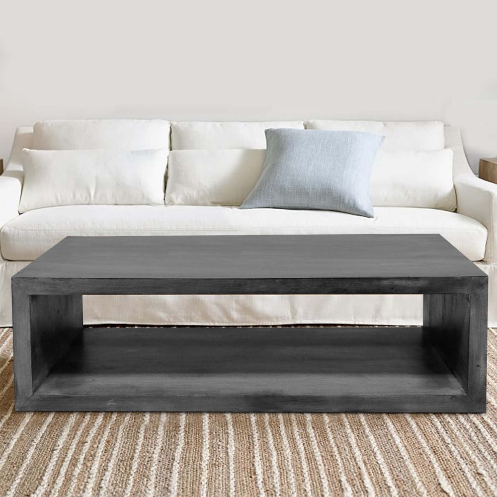 Keli 58 Inch Cube Shaped Wooden Coffee Table with Open Bottom Shelf, Charcoal Gray - UPT-230676