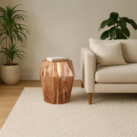 Bon 22 Inch Artisanal End Side Table, Multifaceted Solid Acacia Wood, Octagon Top, Natural Brown - UPT-238449