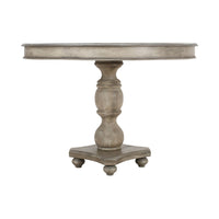 42 Inch Handcrafted Mango Wood Dining Table, Pedestal Base, Round Molded Top, Washed White, Gray - UPT-262414