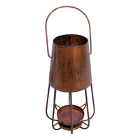 Ambient 12 Inch Vintage Style Iron Candle Stand Lantern, Sleek Curved Handle, Rustic Bronze - UPT-271312