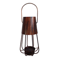Ambient 12 Inch Vintage Style Iron Candle Stand Lantern, Sleek Curved Handle, Rustic Bronze - UPT-271312