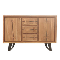 40 Inch Sideboard Buffet Console with 2 Cabinets, Brown Acacia Wood, 3 Drawers, Black Iron Base -UPT-272531