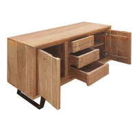 40 Inch Sideboard Buffet Console with 2 Cabinets, Brown Acacia Wood, 3 Drawers, Black Iron Base -UPT-272531