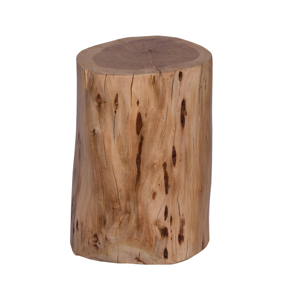 17 Inch Accent Stump Stool End Table, Live Edge Acacia Wood Log with Grain and Knot Details, Natural Brown - UPT-272548