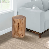 17 Inch Accent Stump Stool End Table, Live Edge Acacia Wood Log with Grain and Knot Details, Natural Brown - UPT-272548