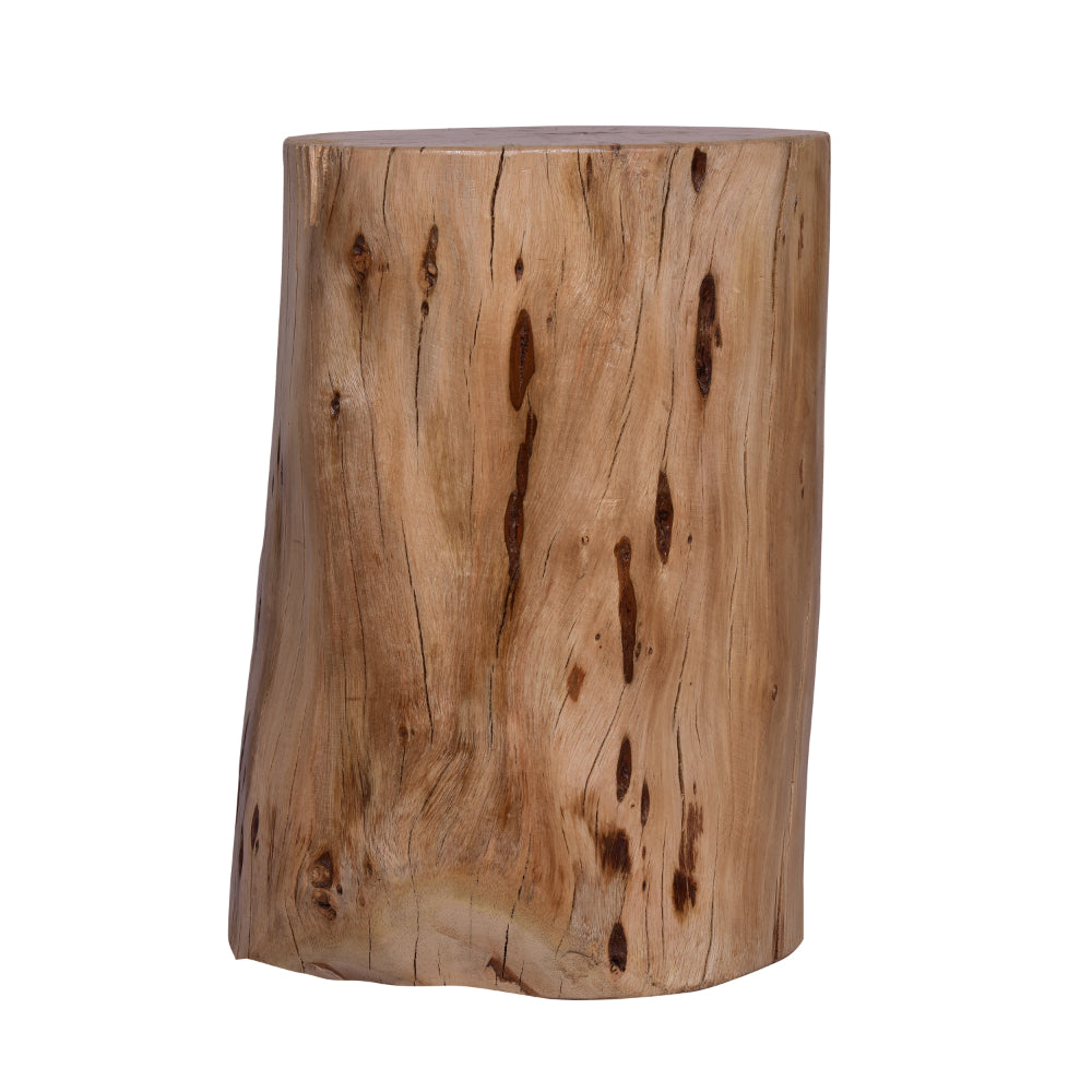 17 Inch Accent Stump Stool End Table, Live Edge Acacia Wood Log with Grain and Knot Details, Natural Brown - UPT-272548