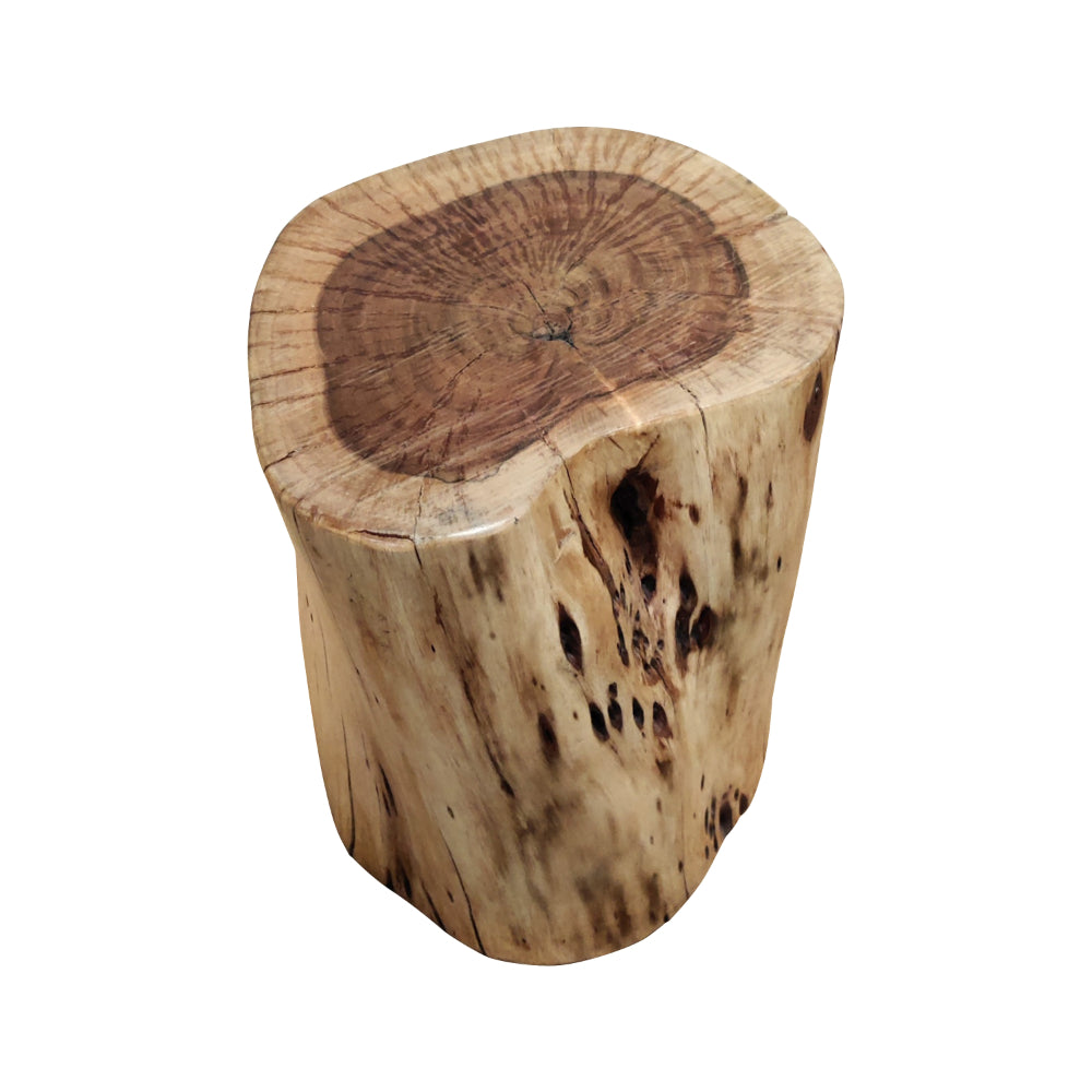 17 Inch Accent Stump Stool End Table, Live Edge Acacia Wood Log with Grain and Knot Details, Natural Brown - UPT-272548