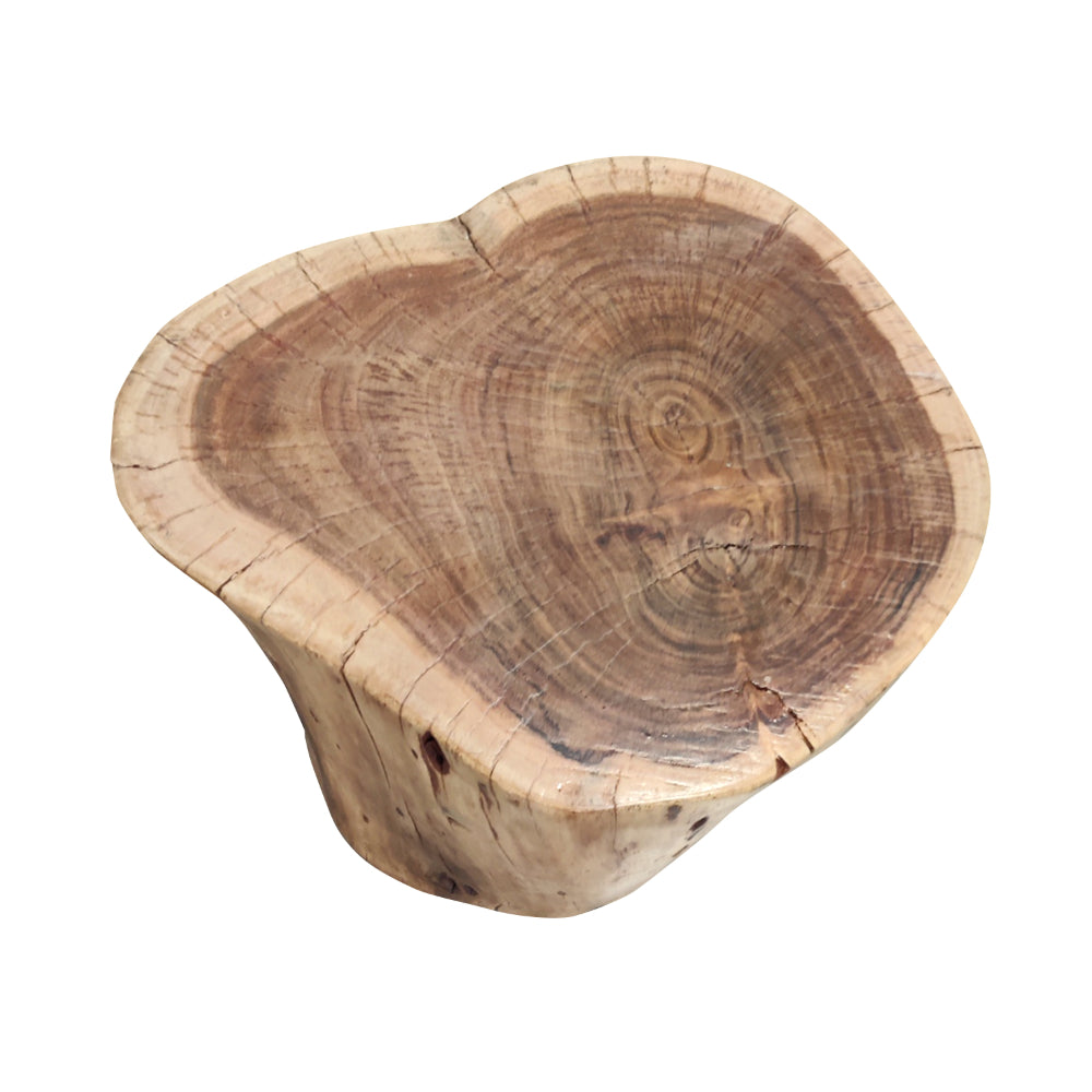 17 Inch Accent Stump Stool End Table, Live Edge Acacia Wood Log with Grain and Knot Details, Natural Brown - UPT-272548