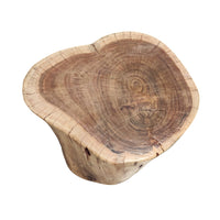 17 Inch Accent Stump Stool End Table, Live Edge Acacia Wood Log with Grain and Knot Details, Natural Brown - UPT-272548