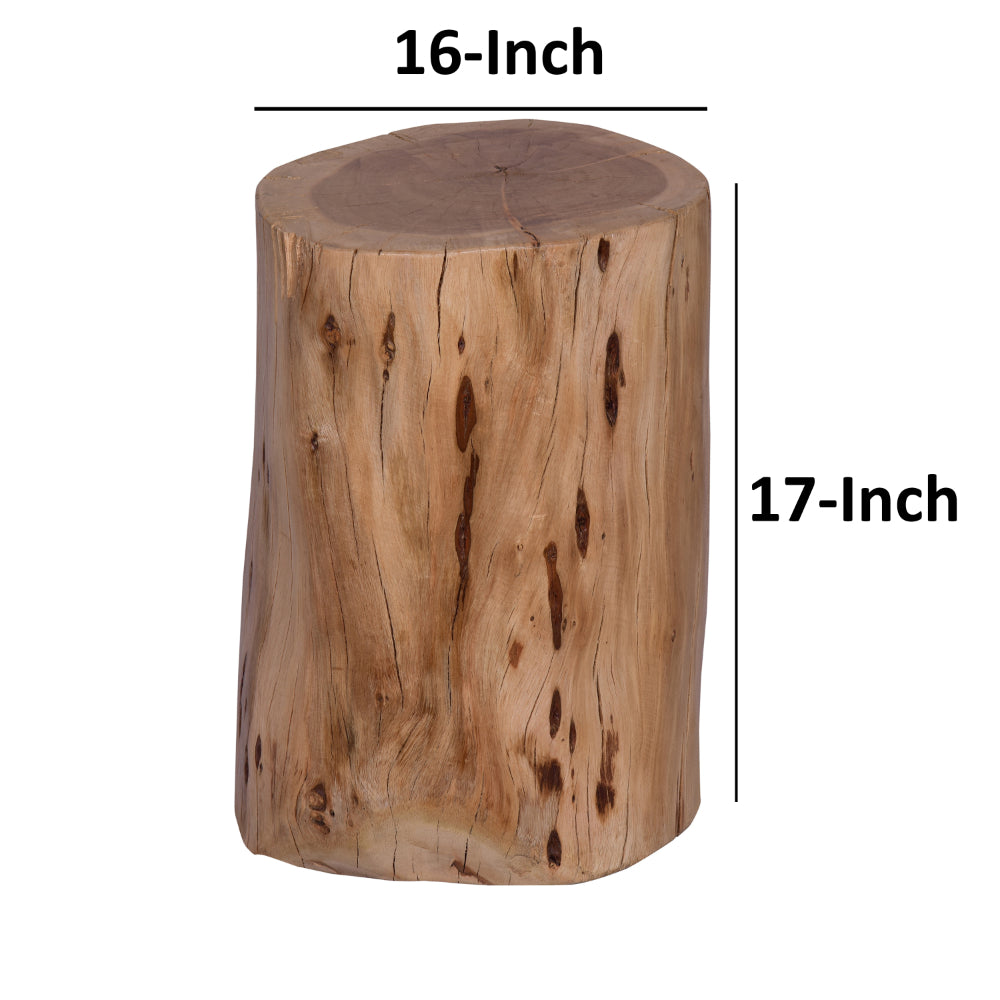 17 Inch Accent Stump Stool End Table, Live Edge Acacia Wood Log with Grain and Knot Details, Natural Brown - UPT-272548