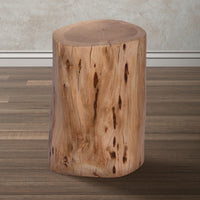 17 Inch Accent Stump Stool End Table, Live Edge Acacia Wood Log with Grain and Knot Details, Natural Brown - UPT-272548