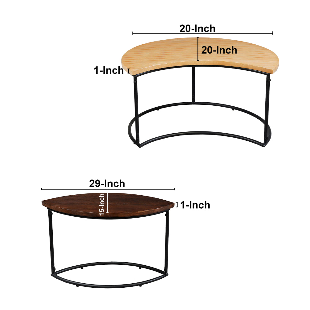 35 Inch 2 Piece Coffee Table with Black Iron Frame, 2 Tone Mango Wood Top In Natural Brown and Walnut -UPT-272894