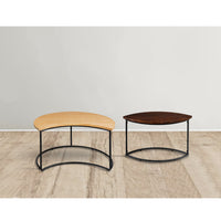35 Inch 2 Piece Coffee Table with Black Iron Frame, 2 Tone Mango Wood Top In Natural Brown and Walnut -UPT-272894